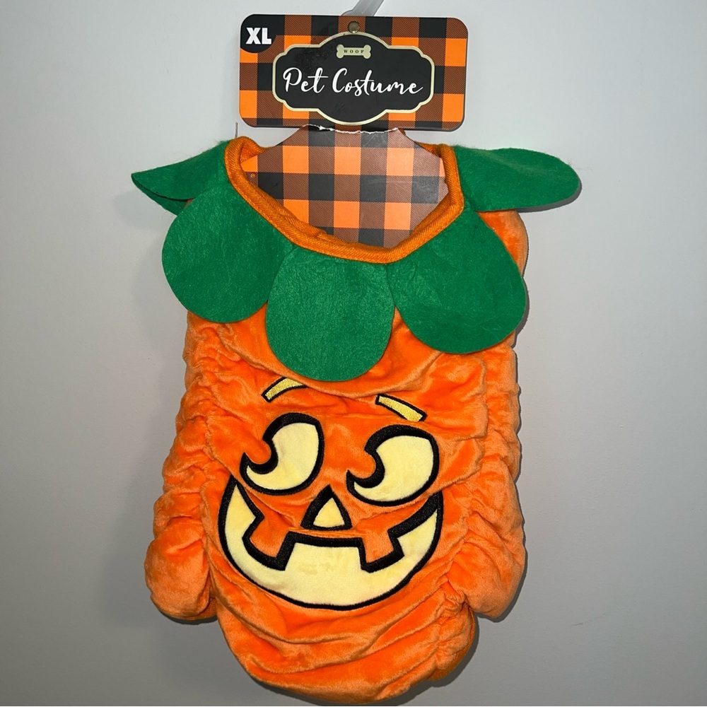 Woof Pumpkin Pet Costume - Orange and Green